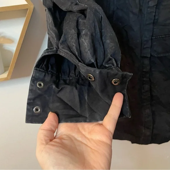 & Other Stories Puff-Sleeve Button Detail Denim Mini Dress in Washed Black sz 8